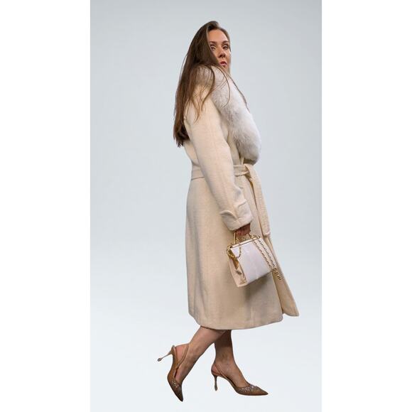 Vintage Windermere Cream 100% Wool Coat, Genuine Fox Collar - Picture 2 of 10